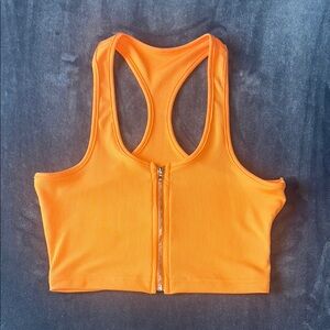 Orange Zip-Front Ribbed Crop Top
